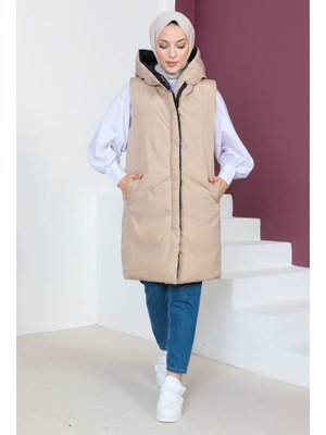 Bej Siyah Çift Renkli Şişme Yelek