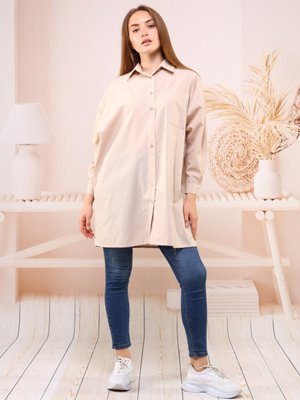 Taş Rengi Düğmeli Uzun Gömlek Tunik Taş Rengi Düğmeli Uzun Gömlek Tunik