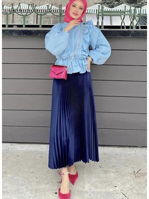 Saten Görünümlü Pileli Etek