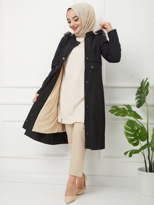 Water Prof Siyah İçi Kürklü Kışlık Battal Mevsimlik Mont & Kaban