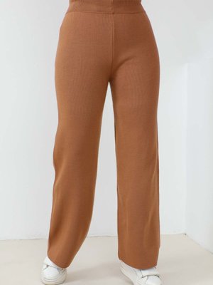 Taba Yüksek Bel Bol Paça Triko Pantolon Taba Yüksek Bel Bol Paça Triko Pantolon