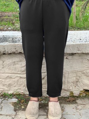 Siyah Paçası Düğmeli Scuba Pantolon