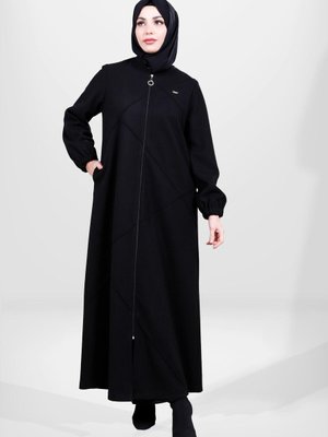 Fermuarlı Siyah Kaşe Manto Fermuarlı Siyah Kaşe Manto