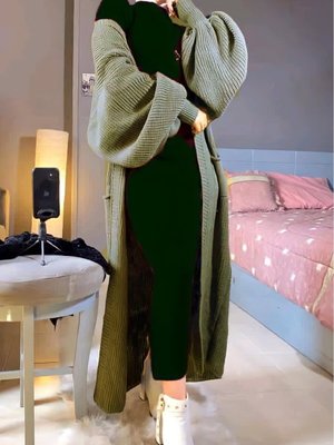 Balon Kol Uzun Boy Hırka Selanki Örme Balon Kol Uzun Boy Hırka Selanki Örme