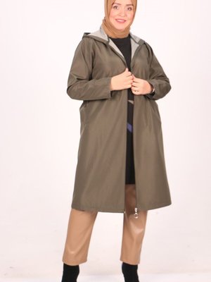 Haki Büyük Beden Fermuarlı Bondit Kap