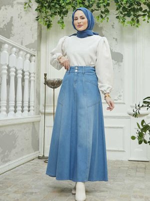 Denim Mevlana Kot Etek Koyu Mavi