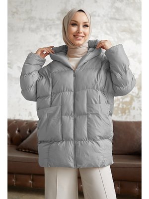 Gri Mona Salaş Şişme Mont