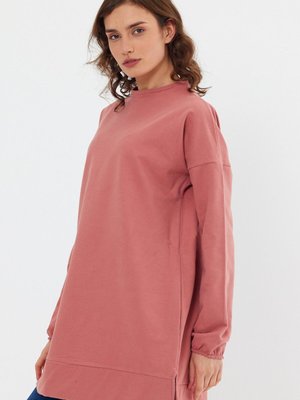 Kol Ucu Lastikli Yırtmaçlı Basic Sweatshirt Somon Kol Ucu Lastikli Yırtmaçlı Basic Sweatshirt Somon