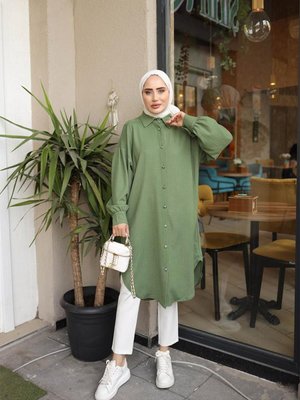 Kolları Pileli Salaş Tunik Haki Brc12m01