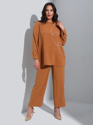 Taba Büyük Beden İncili Tunik & Pantolon İkili Takım