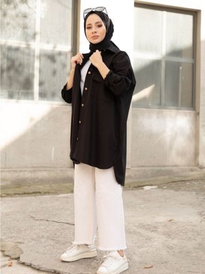 Çift Cep Kapaklı Oversize Gabardin Gömlek Çift Cep Kapaklı Oversize Gabardin Gömlek