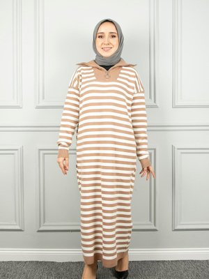 Bisküvi Çizgili Elbise