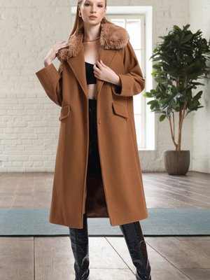 Camel Yakası Kürklü Kuşaklı Kaşe Kaban Camel Yakası Kürklü Kuşaklı Kaşe Kaban