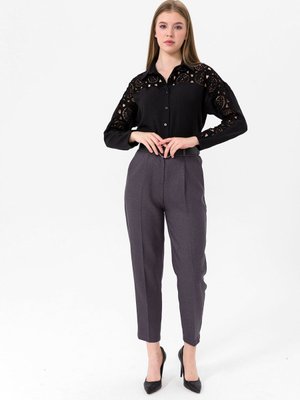 Antrasit Halka Kemerli Yün Efekt Pantolon