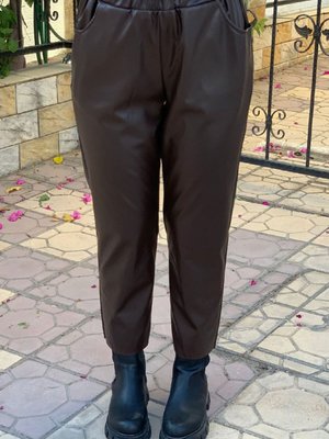 Acı Kahve Kesik Paça Deri Pantolon