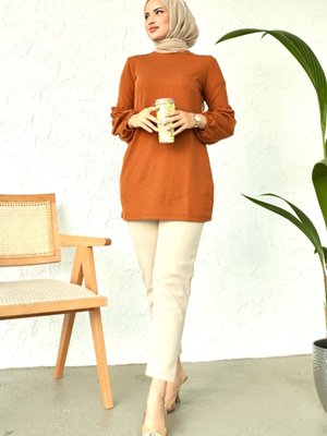 Kolları Fırfırlı Tunik Taba