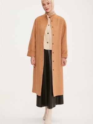 Arma Detaylı Kaşe Kaban Camel