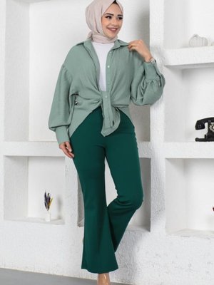 Ispanyol Paça Kumaş Pantolon Zümrüt Yeşili