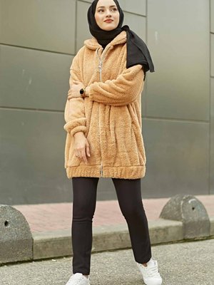 Fermuarlı Peluş Hırka Vizon Fermuarlı Peluş Hırka Vizon