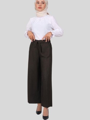 Haki Önü Kuşaklı Geniş Paça Diagonel Pantolon Haki Önü Kuşaklı Geniş Paça Diagonel Pantolon