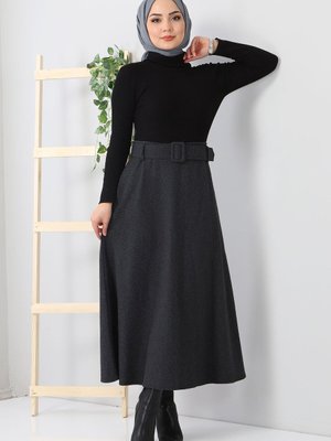 Balıksırtı Desenli Mevlana Etek Füme