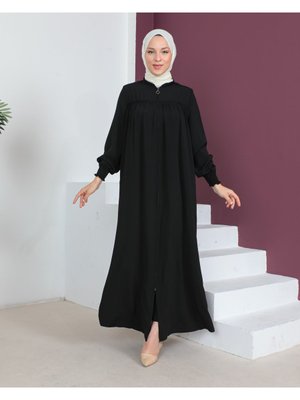 Büzgülü Medine Ipeği Siyah Ferace Büzgülü Medine Ipeği Siyah Ferace
