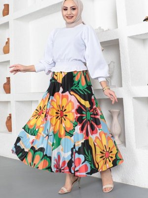 Desenli Piliseli Etek Oranj