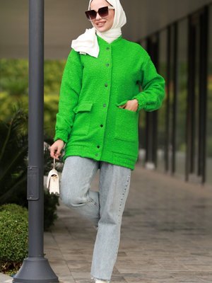 Elan Düğmeli Kap Yeşil