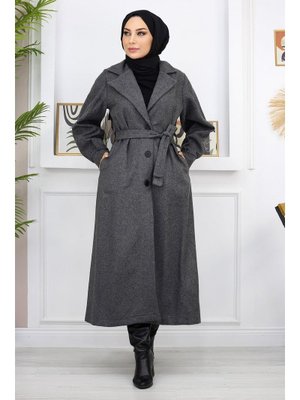 Antrasit Geniş Yaka Kaşe Kaban