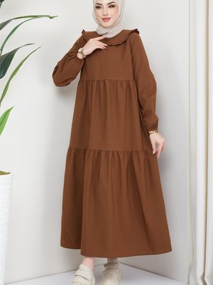 Bebe Yaka Elbise Kahverengi