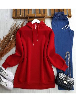 Torba Cep Yaka Fermuarlı Üç İplik Sweat