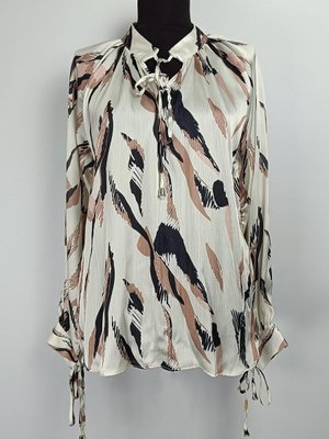 Desenli Saten Bluz Vizon