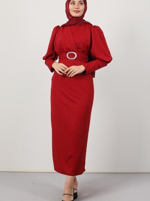 Yakası Çapraz Elbise Bordo Yakası Çapraz Elbise Bordo