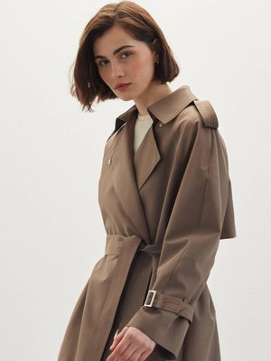 Kemerli Dökümlü Trençkot Vizon Kemerli Dökümlü Trençkot Vizon