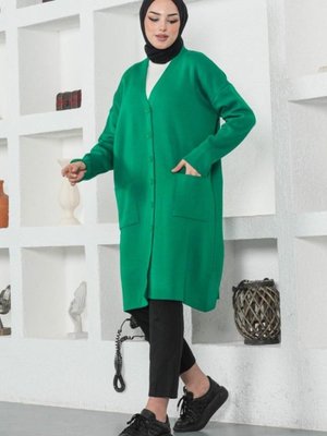 Uzun Triko Hırka Yeşil