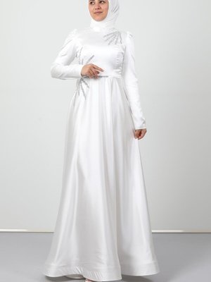 Etek Ucu Tarlatanlı Abiye Elbise Beyaz Etek Ucu Tarlatanlı Abiye Elbise Beyaz
