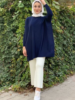 Lacivert Balıkçı Yaka Triko Kazak