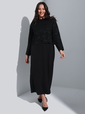 Siyah Dantelli Büyük Beden Abiye Elbise