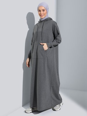 Antrasit Kanguru Cepli Kapüşonlu Elbise Antrasit Kanguru Cepli Kapüşonlu Elbise