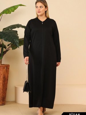 Kadin Tesettur Tek Parca Fermuarli Namaz Elbisesi Siyah