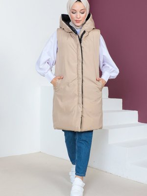 Çift Renkli Şişme Yelek Bej Siyah