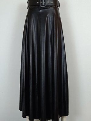 Kemerli Deri Etek Siyah