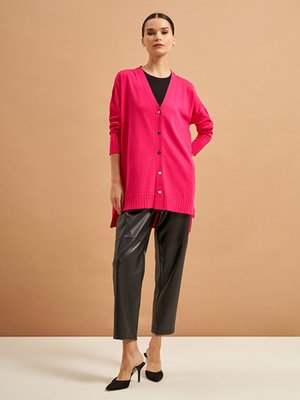 Merserize Etek Detaylı Triko Hırka Orta Boy H Fuşya