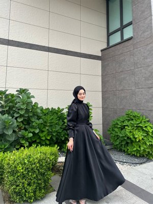 Siyah Tesettür Abiye Elbise
