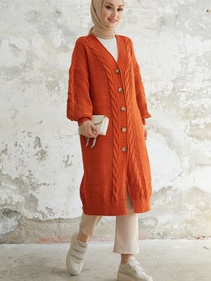 Evia Düğmeli Triko Hırka Turuncu Evia Düğmeli Triko Hırka Turuncu
