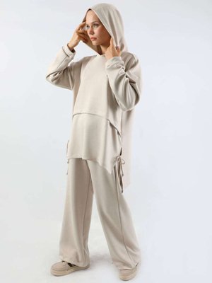 Bol Paça Kapüşonlu Sweat Takım Taş Bol Paça Kapüşonlu Sweat Takım Taş