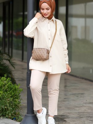 Biyaz Cepli Gabardin Gömlek Bej