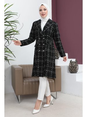 Siyah Düğmeli Geniş Yaka Kaşe Kaban