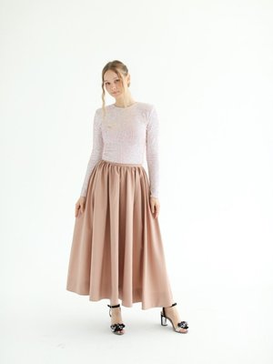 Bej Pamuk Tam Daire Büzgülü Kety Etek