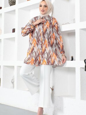 Desenli Gömlek Kahverengi